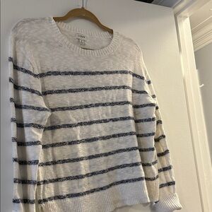 J. Crew Cream Crewneck Sweater with Navy Stripes